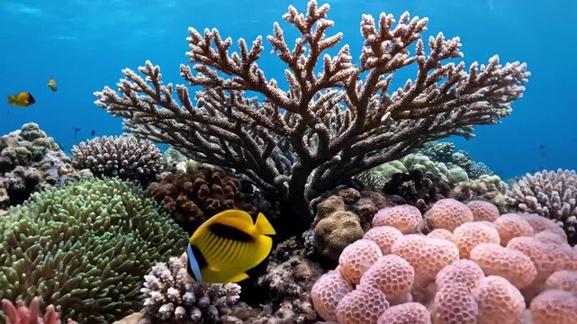 An intimate macro exploration of individual coral polyps, showcasing their intricate textures, delicate movements, and vibrant bioluminescence under gentle currents.