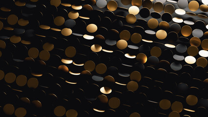 Vibrant circular shapes create a luxury gold abstract 3D background