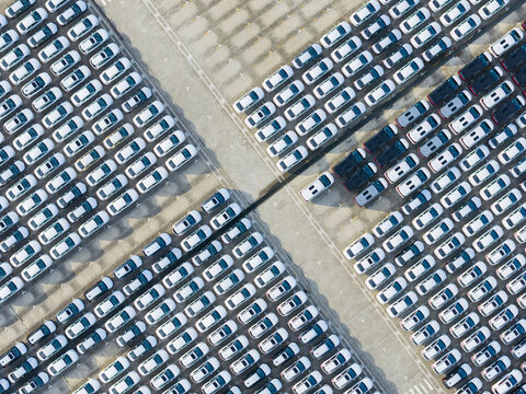 Aerial Parking Lot White Cars Urban Structure Organization