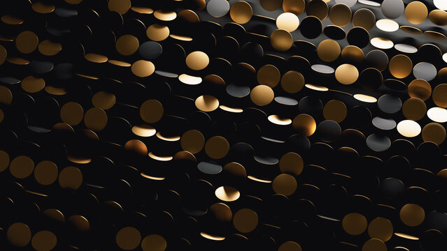 Vibrant circular shapes create a luxury gold abstract 3D background