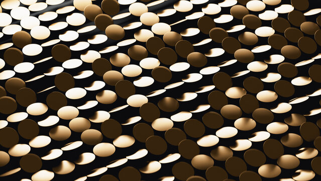Vibrant circular shapes create a luxury gold abstract 3D background