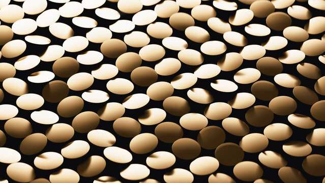 Vibrant circular shapes create a luxury gold abstract 3D background