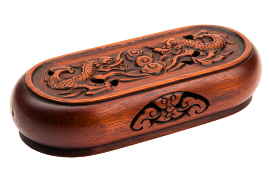 Dark wooden oval box on isolated background