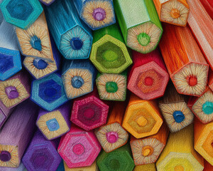Colorful pencil spirals touching naive square outlines