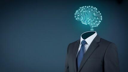 Intelligent businessman: AI brain circuit illuminates modern corporate strategy and visionary leadership