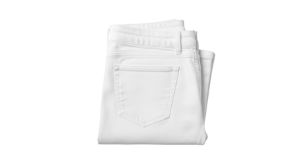 High quality folded white jeans isolated on white background mockup or design concept with jeans, white, folded in studio lighting setup