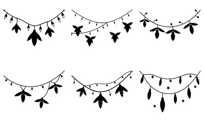 Naklejka premium Festive garland collection with elegant floral motifs, perfect for adding a touch of whimsy to invitations, posters, and holiday designs originally vector