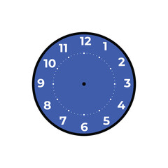 Minimal blue analog clock face with numeric hour markers and dotted minute ring.