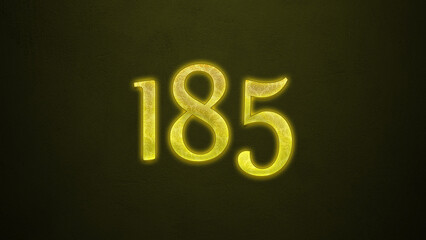 Neon glowing yellow number of 185 on dark background.