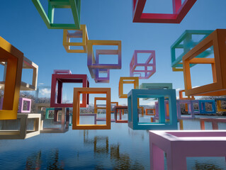 Crayon loops and geometric blocks floating in harmony