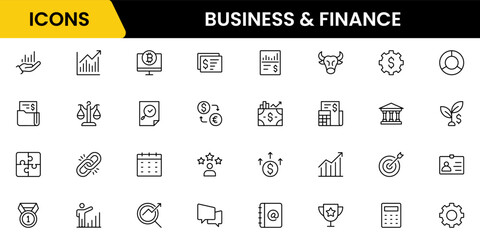 Business and Finance line icons collection. Big UI icon set in a flat design. Thin outline icons pack. Vector illustration