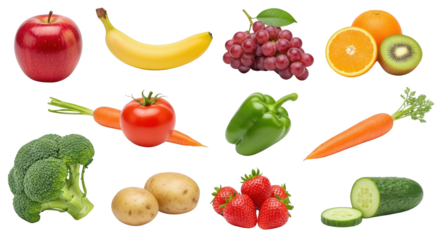 Fresh Fruits and Vegetables Assortment minimalist composition with fruits, vegetables, healthy for professional product catalog or stock marketplace use