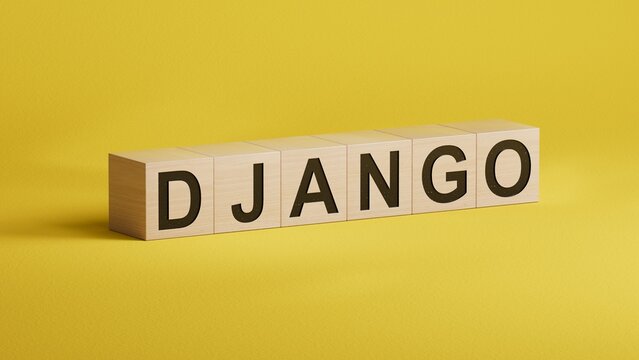 wooden cubes with DJANGO business word.close up of wooden cubes,Business Concept.3D rendering.