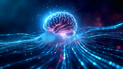 AI Neural Network - Digital Brain, Data Flow, Machine Learning | Artificial Intelligence Brain - Neural Data, Cognitive Computing