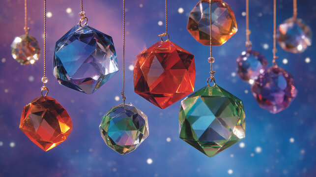 Radiant floating crystal blocks in abstract galaxy style