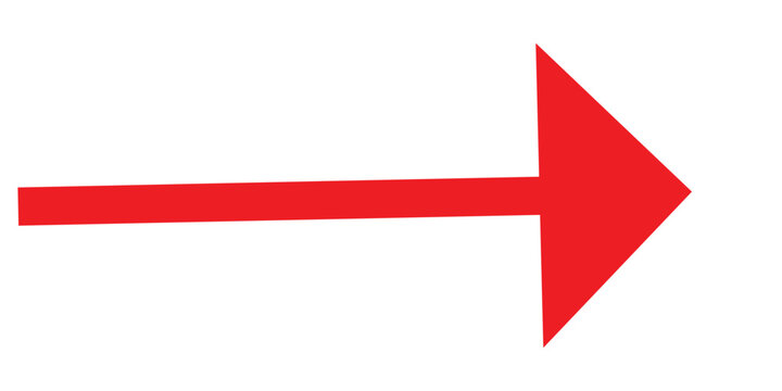 Long and thin red arrow isolated on a transparent background. Straight vector arrow icon.