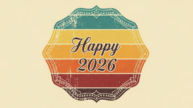 Retro Happy 2026 new year wishes, vintage style vector graphic for cards, banners, posters, and festive designs, a touch of nostalgia and warmth