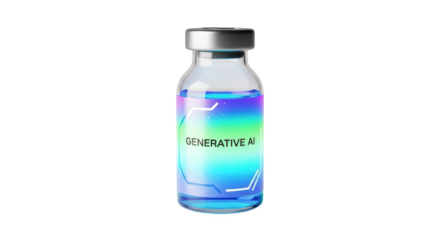 Creative generative ai liquid solution vial presentation showing generative, ai, artificial concept suitable for advertising or e-commerce design