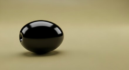 Glossy black sphere with indentation on a minimalist beige background