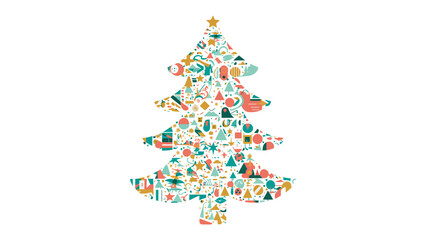 Festive Pattern Tree: A vibrant and joyous Christmas tree decorated with various ornaments and symbols, radiates holiday cheer, creating a unique and visually appealing festive design. 