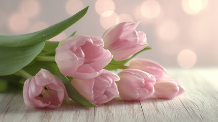 Elegant pink tulips bouquet with gentle pastel lighting