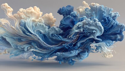 Melancholy as visual waves indigo ink dissolving in fluid air with motion trails