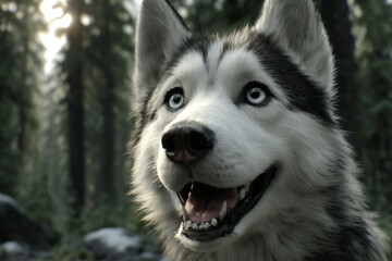 Obraz premium Playful husky dog closeup with expressive eyes