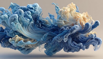 Melancholy as visual waves indigo ink dissolving in fluid air with motion trails