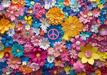 A vibrant and colorful paper flower background with various shapes