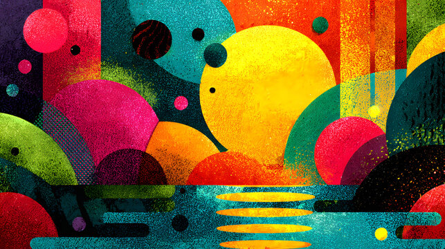 Colorful, abstract, fluid, and geometric background for a music festival