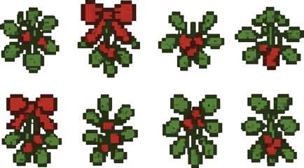 Mistletoe with pixel art, eps 10 illustration
