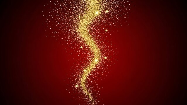 Golden sparkling dust trail flowing upwards against a dark red background with subtle gradient