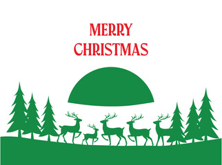 A minimalist Christmas-themed poster featuring a serene winter night scene in silhouette style. The composition includes pine trees, a reindeer, and a small cabin rendered in clean black shapes 1