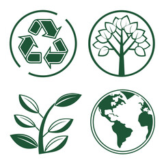 Green Eco Icons Recycling Tree Plant Earth Globe arrows symbol