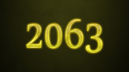 Neon glowing yellow number of 2063 on dark background.