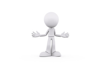 Simple white figure with outstretched arms expressing openness and welcome in a neutral setting