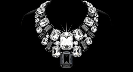 Elegant Diamond Necklace With Black and White Gemstones &mdash; Luxury Statement Jewelry
