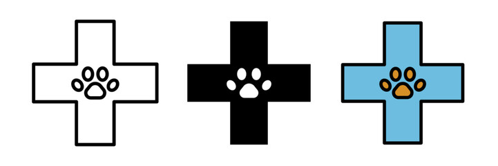 Vet symbol icon usually depicted as a cross with a paw print, symbolizing animal health, clinics, or veterinary services.