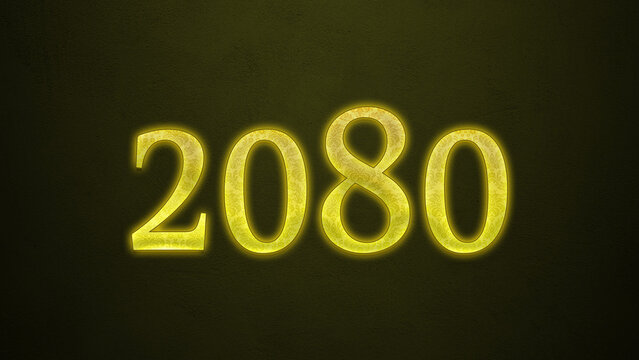 Neon glowing yellow number of 2080 on dark background.