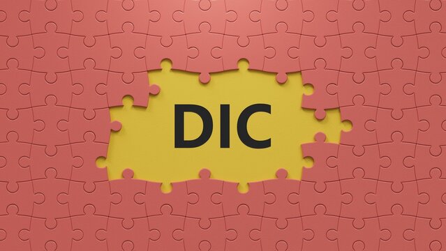 The word dic is written on puzzle pieces with missing pieces. Medical concept.close up of puzzle pieces with missing pieces,Business Concept.3D rendering.