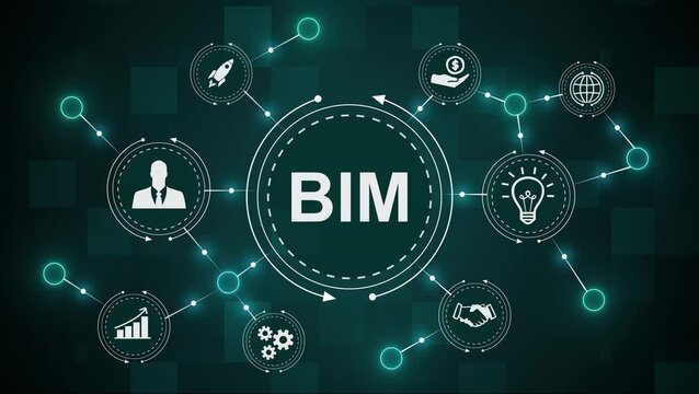 BIM Building Information Modeling concept animation. digital icon and BIM interface animation. 4k video.