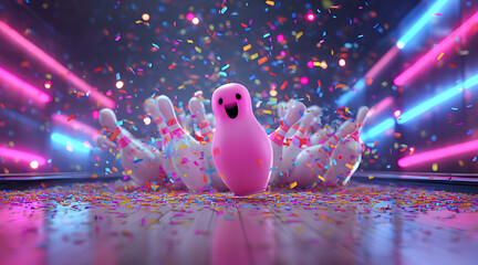a bowling ball rolling down the lane hitting pins