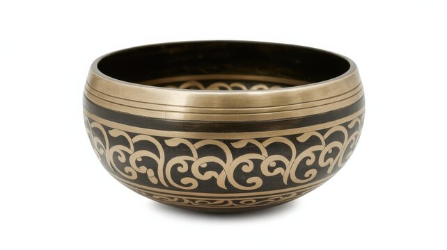 Meditative singing bowl with intricate patterns for wellness promotion, ideal for mindfulness retreats and relaxation techniques, spiritual healing practices
