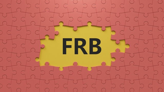 puzzle pieces with missing pieces with frb text. Financial, marketing.close up of puzzle pieces with missing pieces,Business Concept.3D rendering.