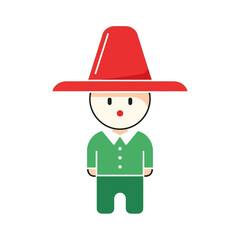 Obraz premium Stylized character with red hat and green outfit radiating playful innocence and charm