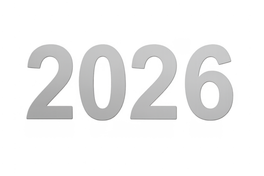 Year 2026 gray number transparent background - Powered by Adobe
