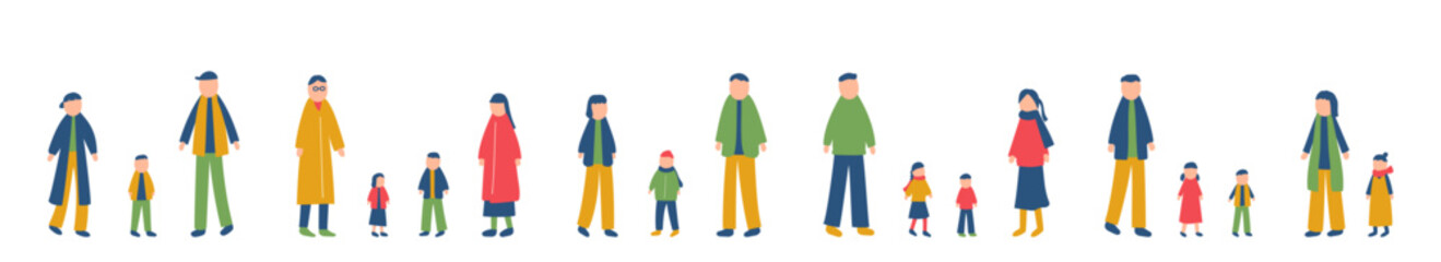 冬を過ごす家族のイラストセット