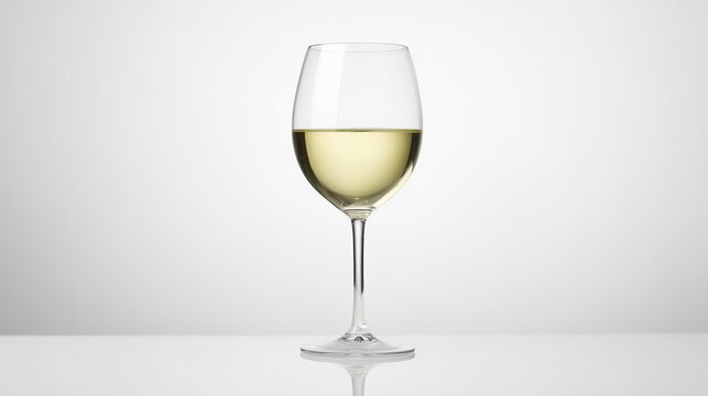 stemware. Elegant white wine glass placed simply on a clean table, capturing refined sophistication. bar promotions, beverage menus, designed for food & beverage menus and cafe branding.