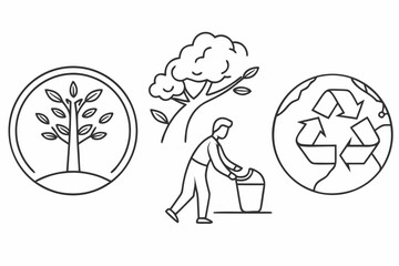 Environmental Icons with Tree, Person Recycling, and Globe Keywords: tree, globe, earth, recycling