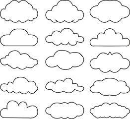 Cartoon vector cloud set icon illustration for blue sky weather design